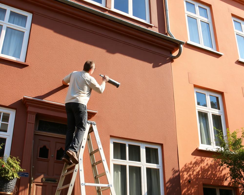 Maler på stige der maler facade i København